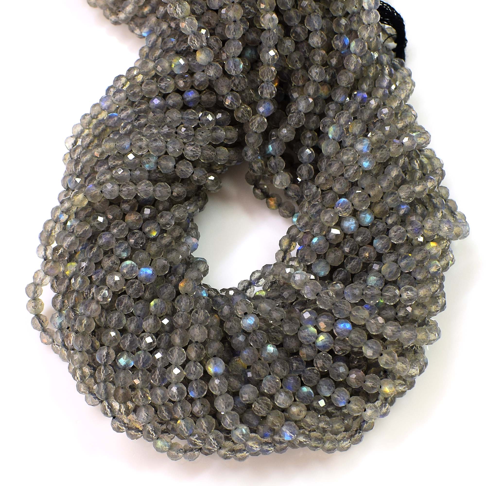 Natural AAA Grade Labradorite Beads / 3-4mm Faceted Grey Labradorite / Round Shape Labradorite Beads