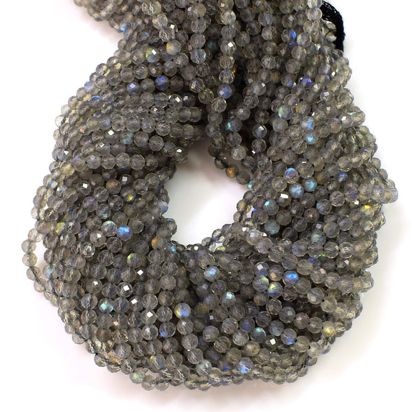 Natural AAA Grade Labradorite Beads / 3-4mm Faceted Grey Labradorite / Round Shape Labradorite Beads