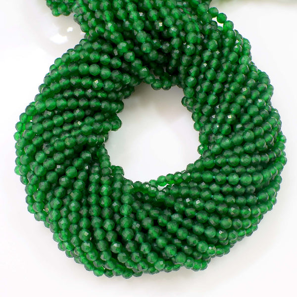Natural Green Onyx Beads / Faceted Round Shape Onyx Beads / 3-4mm Gemstone Beads