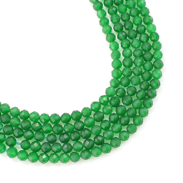Natural Green Onyx Beads / Faceted Round Shape Onyx Beads / 3-4mm Gemstone Beads