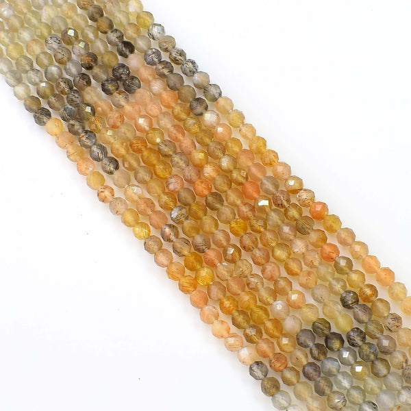 Natural Multi Moonstone Beads / 3-4mm Faceted Moonstone Beads / Round Shape Faceted Moonstone / AAA Grade Beads