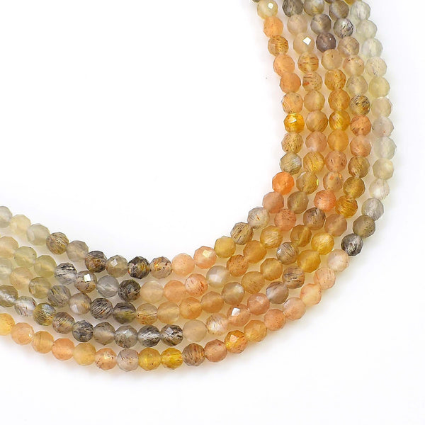 Natural Multi Moonstone Beads / 3-4mm Faceted Moonstone Beads / Round Shape Faceted Moonstone / AAA Grade Beads