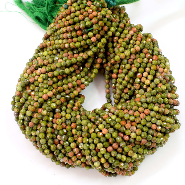 Natural Unakite Beads / Round Shape Faceted Unakite Beads / 3-4mm Unakite Gemstone Beads