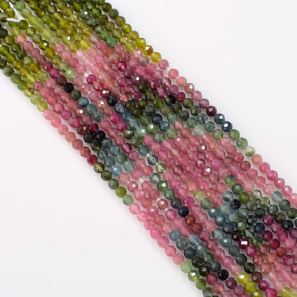 Natural Tourmaline Beads / Round Shape Faceted Tourmaline Beads / 3-4mm Tourmaline Gemstone Beads