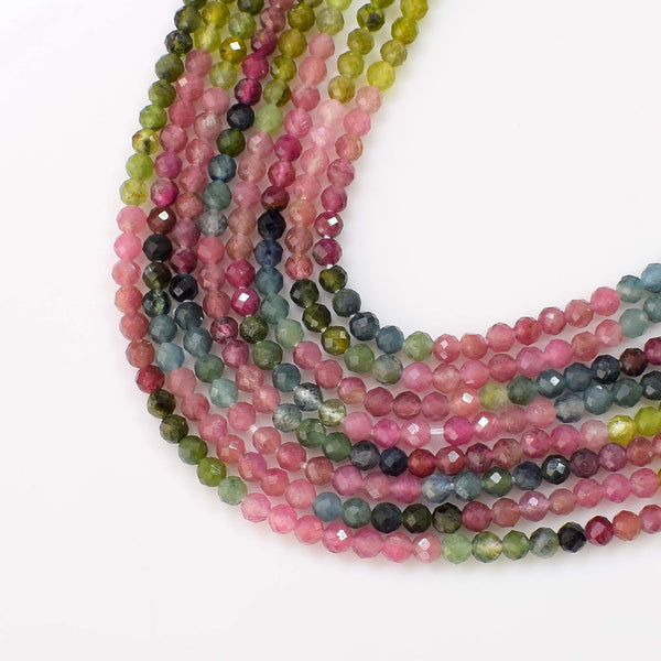 Natural Tourmaline Beads / Round Shape Faceted Tourmaline Beads / 3-4mm Tourmaline Gemstone Beads