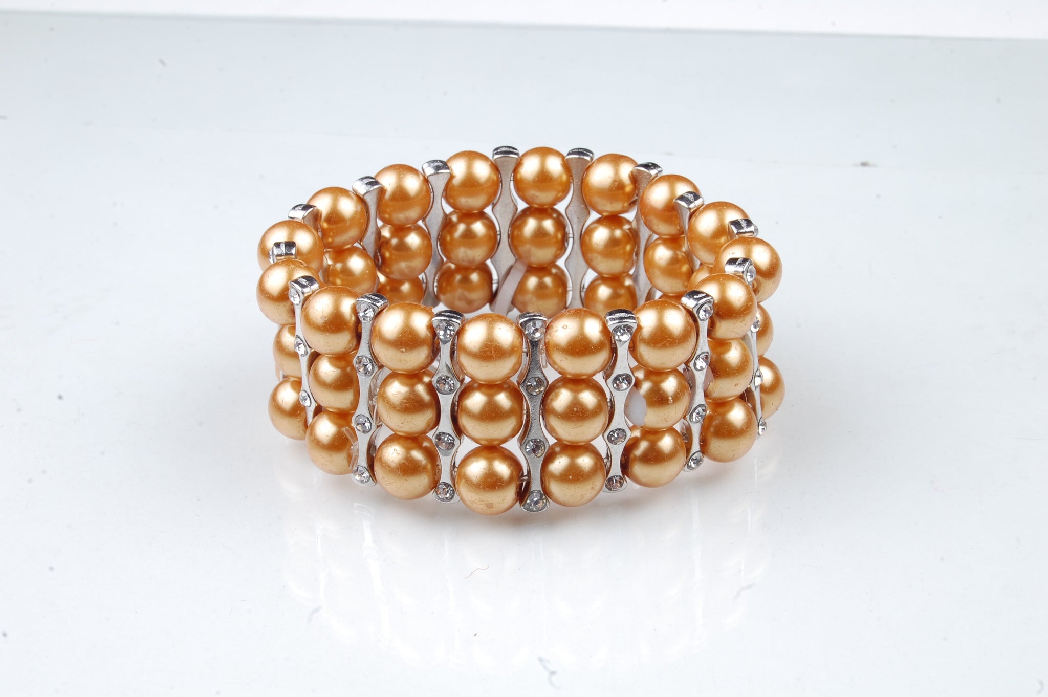 N-206: 3 Row Glass Pearl Bracelet