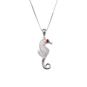 92.5 Sterling Silver Necklace with CZ Cubic Zirconia Seahorse Shape Pendant