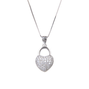 92.5 Sterling Silver Necklace Heart Shaped CZ Cubic Zirconia Pendant 18 Inch Long