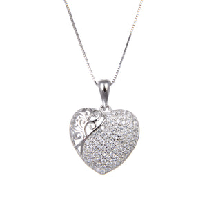 92.5 Sterling Silver Necklace with CZ Cubic Zirconia Heart Shape Pendant