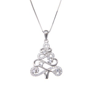 92.5 Sterling Silver Necklace With CZ Cubic Zirconia Christmas Tree Shape Pendant