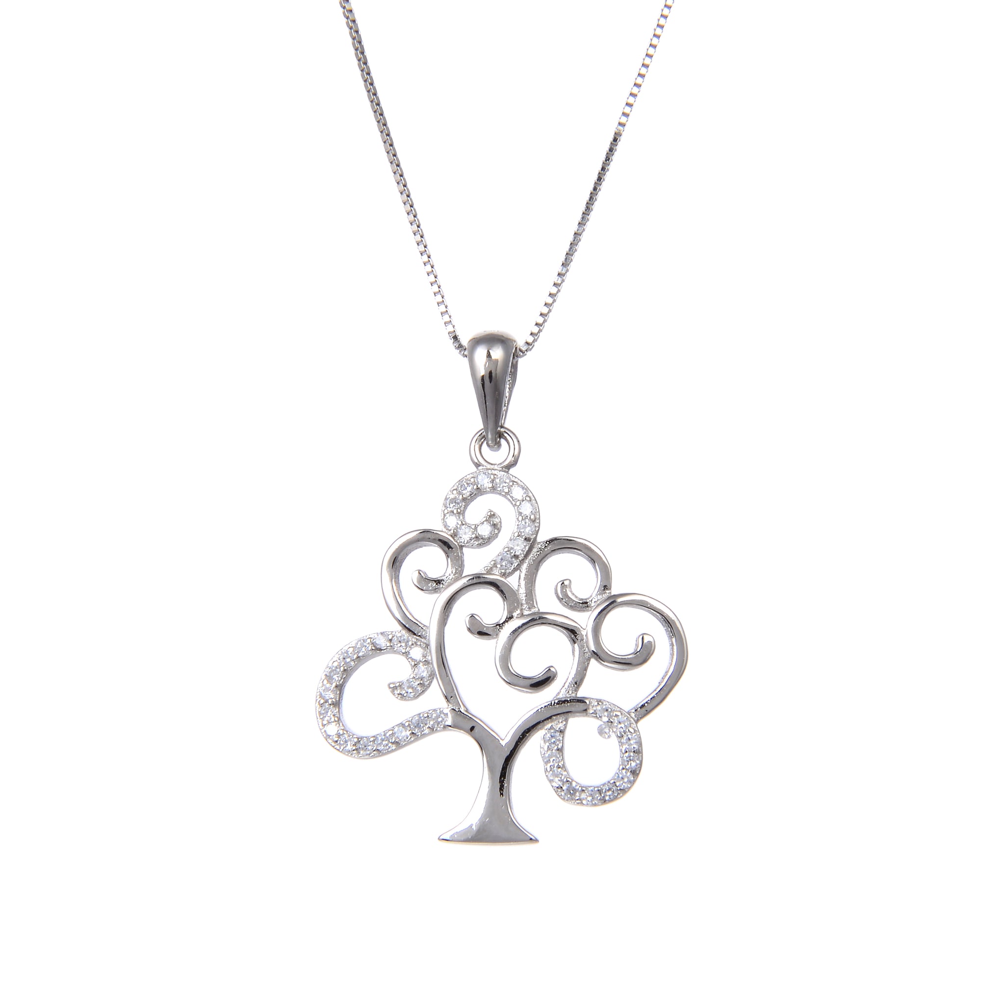 92.5 Sterling Silver Necklace Chain With CZ Cubic Zirconia Christmas Tree Shape Pendant