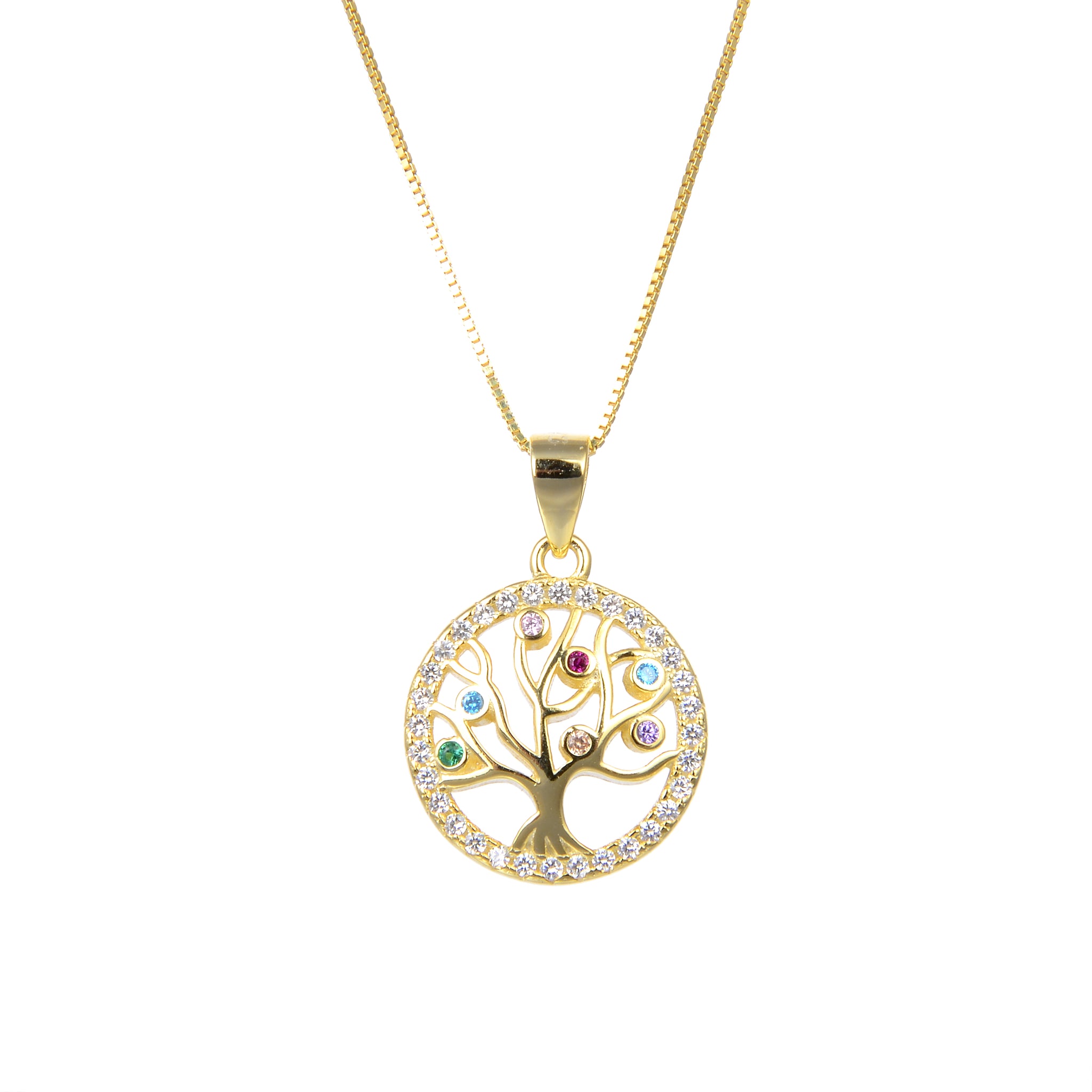 92.5 Sterling Silver Necklace Chain With CZ Cubic Zirconia Sterling Silver Gold Plated Tree of Life Shape Pendant