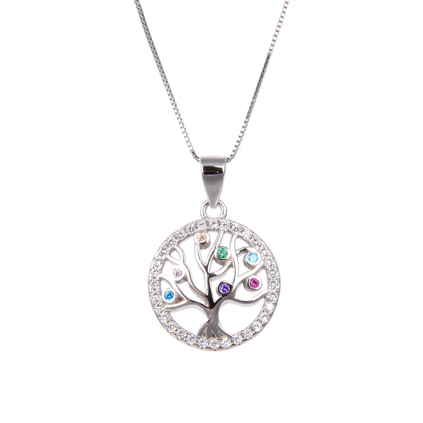 92.5 Sterling Silver Necklace Chain With CZ Cubic Zirconia Sterling Silver Gold Plated Tree of Life Shape Pendant