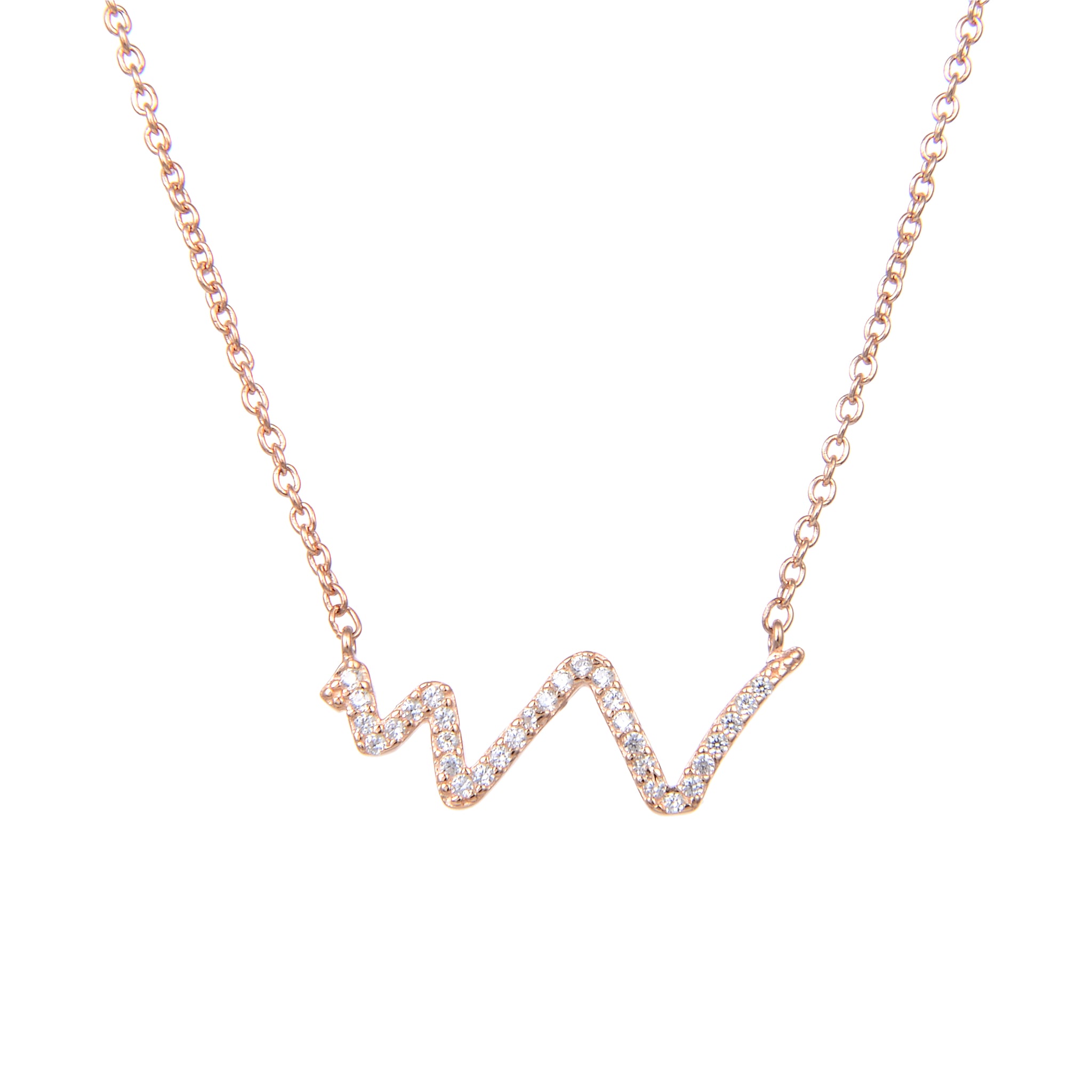 92.5 Sterling Silver Necklace Chain With CZ Cubic Zirconia Life Line Waves Shape Sterling Silver Pendant