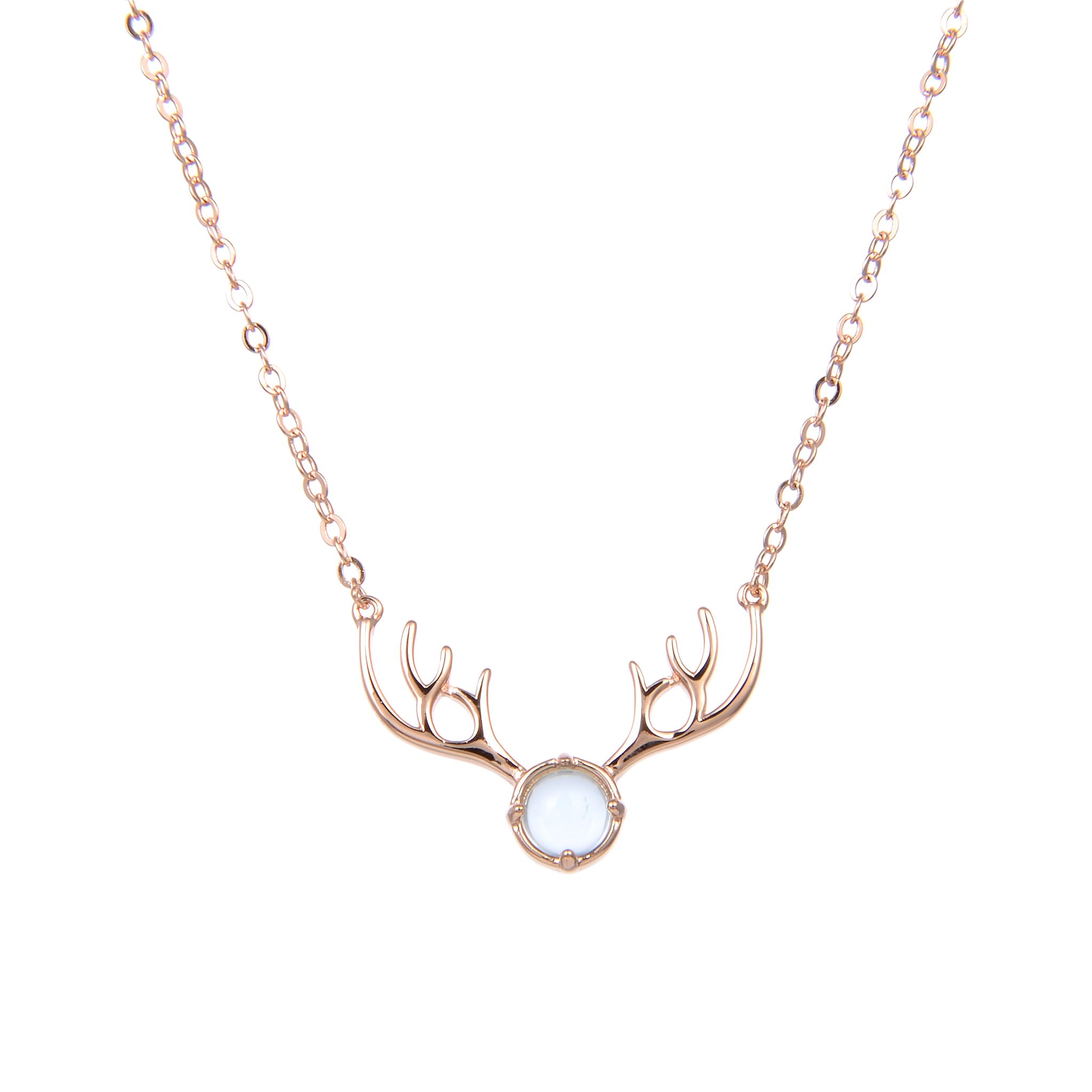 92.5 Sterling Silver CZ Cubic Zirconia Rose Gold Plated Horn Shape Pendant with Sterling Silver Necklace Chain