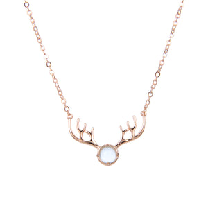 92.5 Sterling Silver CZ Cubic Zirconia Rose Gold Plated Horn Shape Pendant with Sterling Silver Necklace Chain