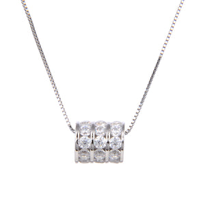 92.5 Sterling Silver CZ Cubic Zirconia Drum Shape Pendant with Sterling Silver Necklace Chain