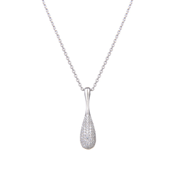 92.5 Sterling Silver Necklace Chain With CZ Cubic Zirconia Sterling Silver Teardrop Shape Pendants