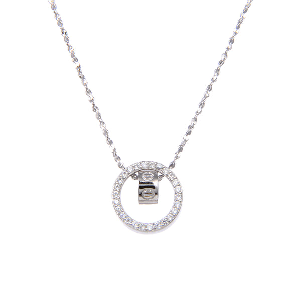 92.5 Sterling Silver CZ Cubic Zirconia Ring in Hoop Shape Pendants with Sterling Silver Necklace Chain