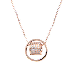 92.5 Sterling Silver CZ Cubic Zirconia Drum and Hoop Shape Pendant with Sterling Silver Necklace Chain