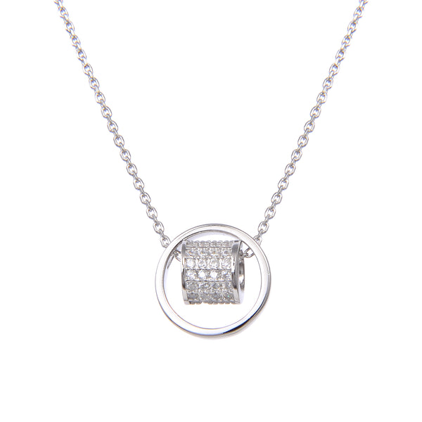 92.5 Sterling Silver CZ Cubic Zirconia Drum and Hoop Shape Pendant with Sterling Silver Necklace Chain