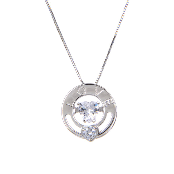 92.5 Sterling Silver CZ Cubic Zirconia Circle of Love Shape Pendant with Sterling Silver Necklace Chain