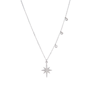 925 Sterling Silver Snowflake Star Cubic Zircon CZ Pendant with Sterling Silver Necklace Chain 18"