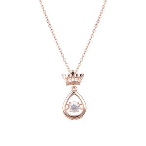 92.5 Sterling Silver CZ Cubic Zirconia Crown Teardrop Shape Pendant with Sterling Silver Necklace Chain