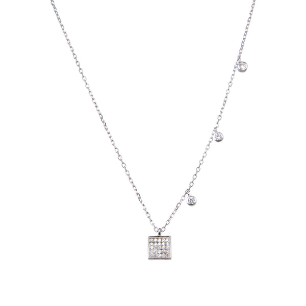 92.5 Sterling Silver CZ Cubic Zirconia Square Shape Pendant with Sterling Silver Necklace Chain
