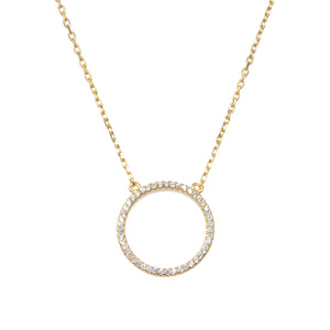 92.5 Sterling Silver CZ Cubic Zirconia Gold Plated Circle Shape Pendant with Sterling Silver Necklace Chain
