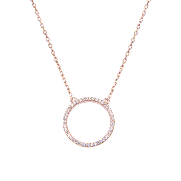 92.5 Sterling Silver CZ Cubic Zirconia Gold Plated Circle Shape Pendant with Sterling Silver Necklace Chain