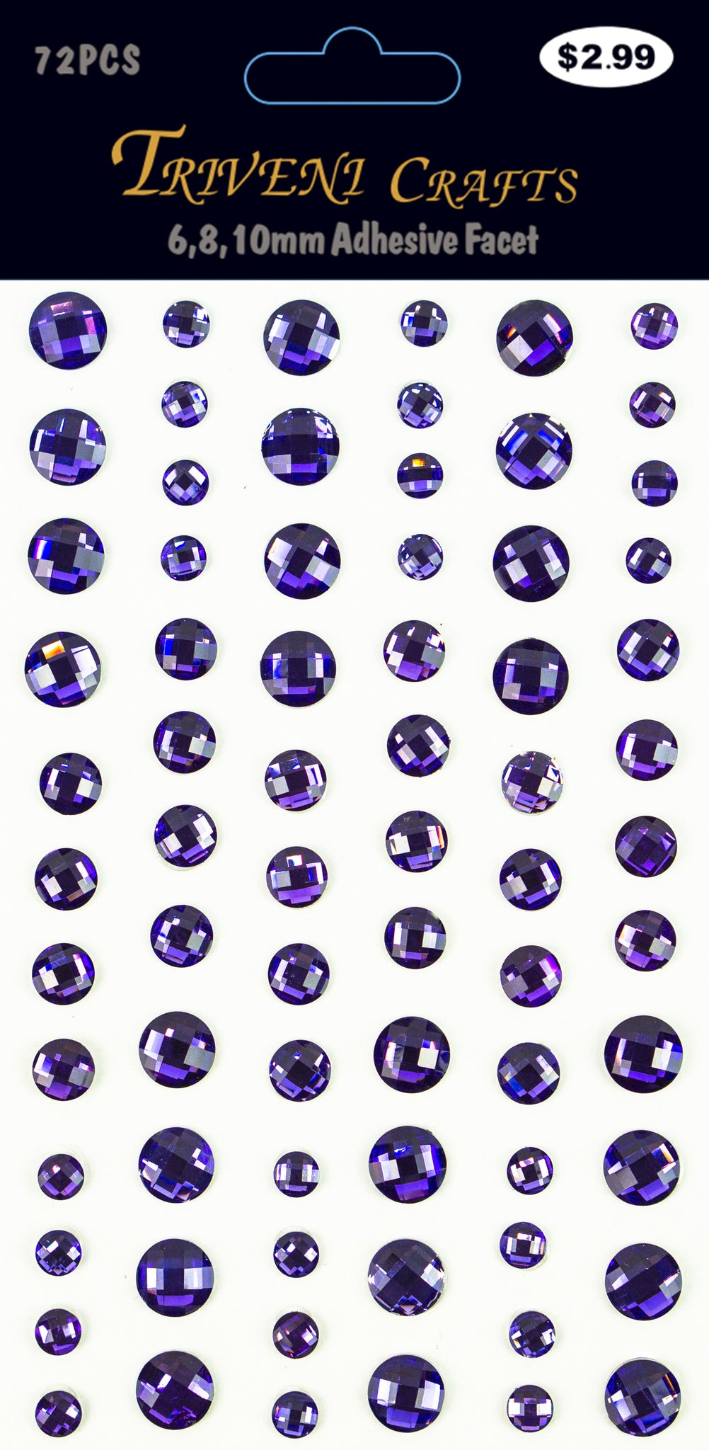 Rhinestone Facet Stickers - 6-10mm - Purple
