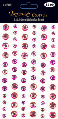 Rhinestone Facet Stickers - 6-10mm - Pink