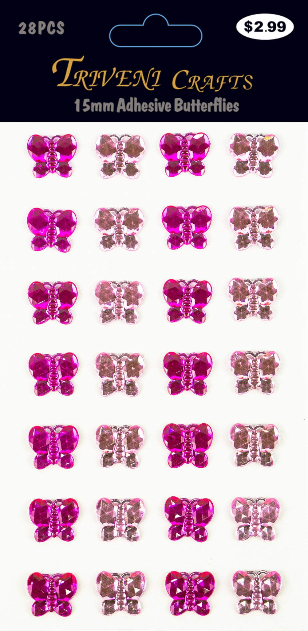 Rhinestone Butterfly Stickers - 15mm - Pink