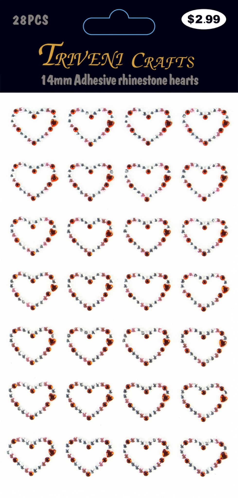 Rhinestone Heart Stickers - 14MM - Red/Clear