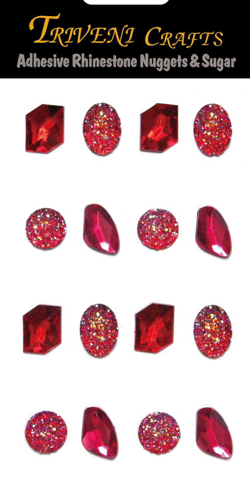 Rhinestone Stickers, Multi Color Adhesive Nuggets and Sugar Shape Rhinestone 16 Pcs Stickers