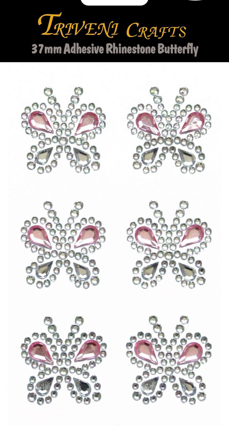 Rhinestone Stickers, Adhesive Pink Butterfly Rhinestone Big Size Stickers