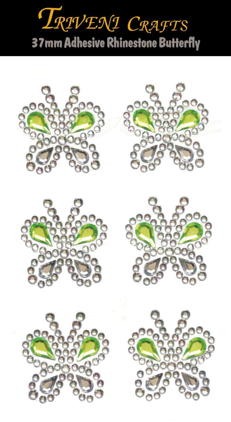 Rhinestone Stickers, Adhesive Butterfly Green Rhinestone Big Size Stickers