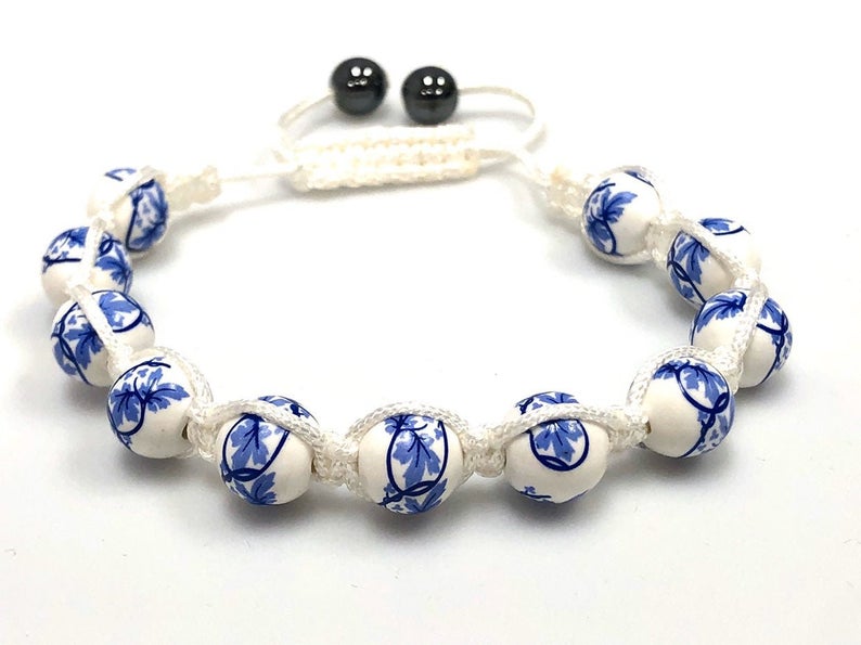 Ceramic Porcelain Shamballa Bracelet With Hematite beads 10mm Long