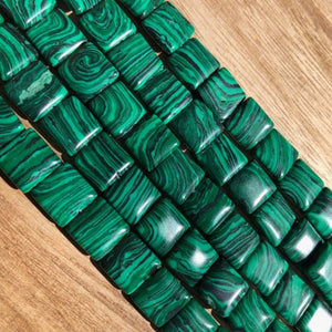 Malachite Beads, Smooth Square Shape Beads, 14 mm Malachite Beads