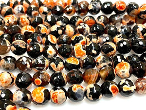Natural Orange Black Agate Beads, Faceted 8mm Round Beads