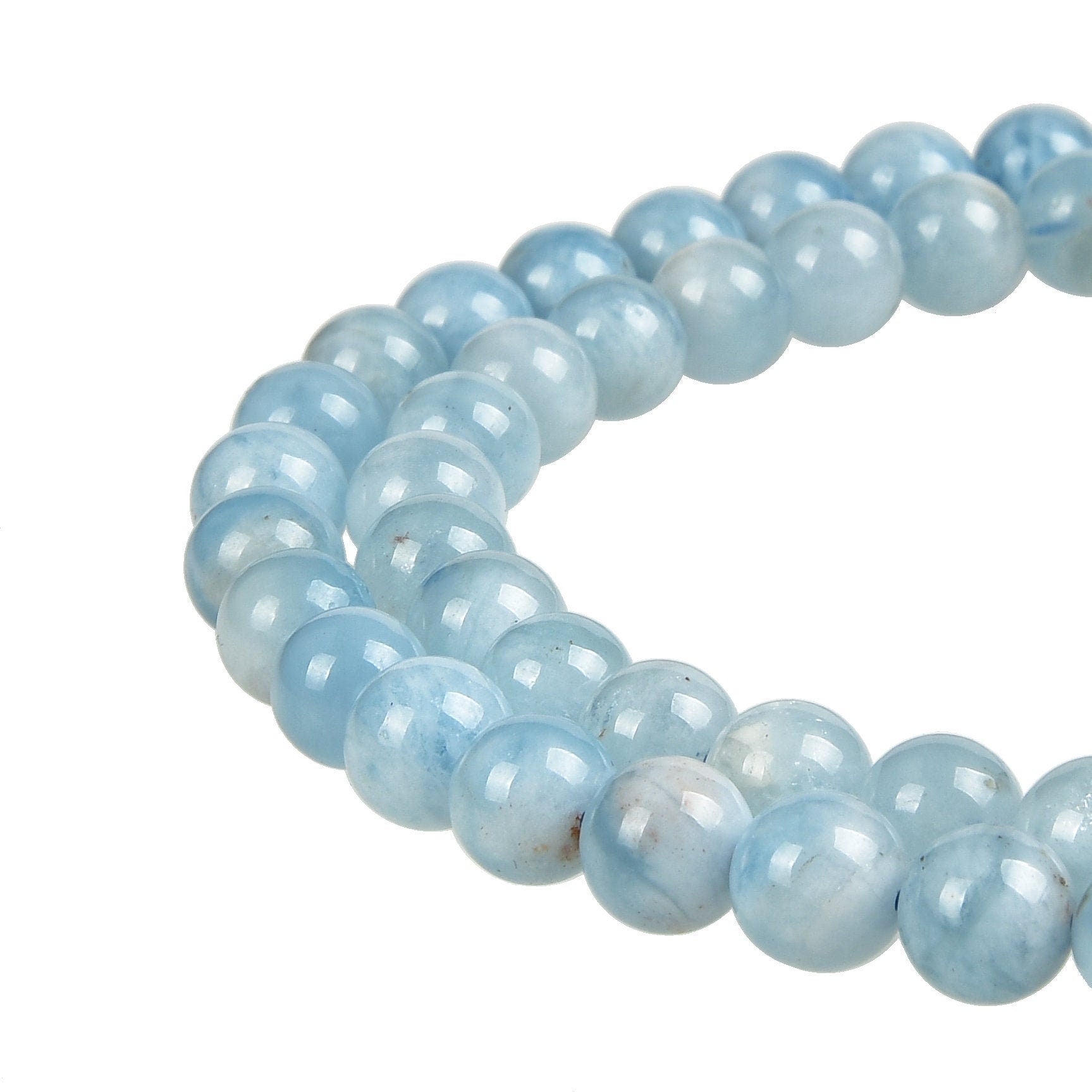 Natural Aquamarine Gemstone Beads- Round, 8mm - In Full 15.5 Inch Long Strand - AAA Quality Bulk order Gemstone Beads