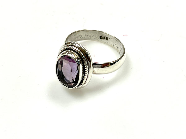 Solid 925 Sterling Silver and Natural AAA+ Amethyst Faceted Gemstone Ring, Size 10 Handmade Ring, Boho Hippie Style, Healing Energy Gemstone