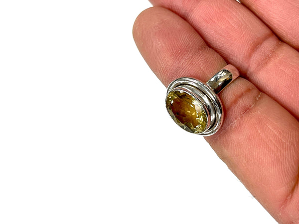 Solid 925 Sterling Silver and Natural AAA+ Citrine Faceted Gemstone Ring, Size 7 Handmade Ring, Boho Hippie Style, Healing Energy Gemstone