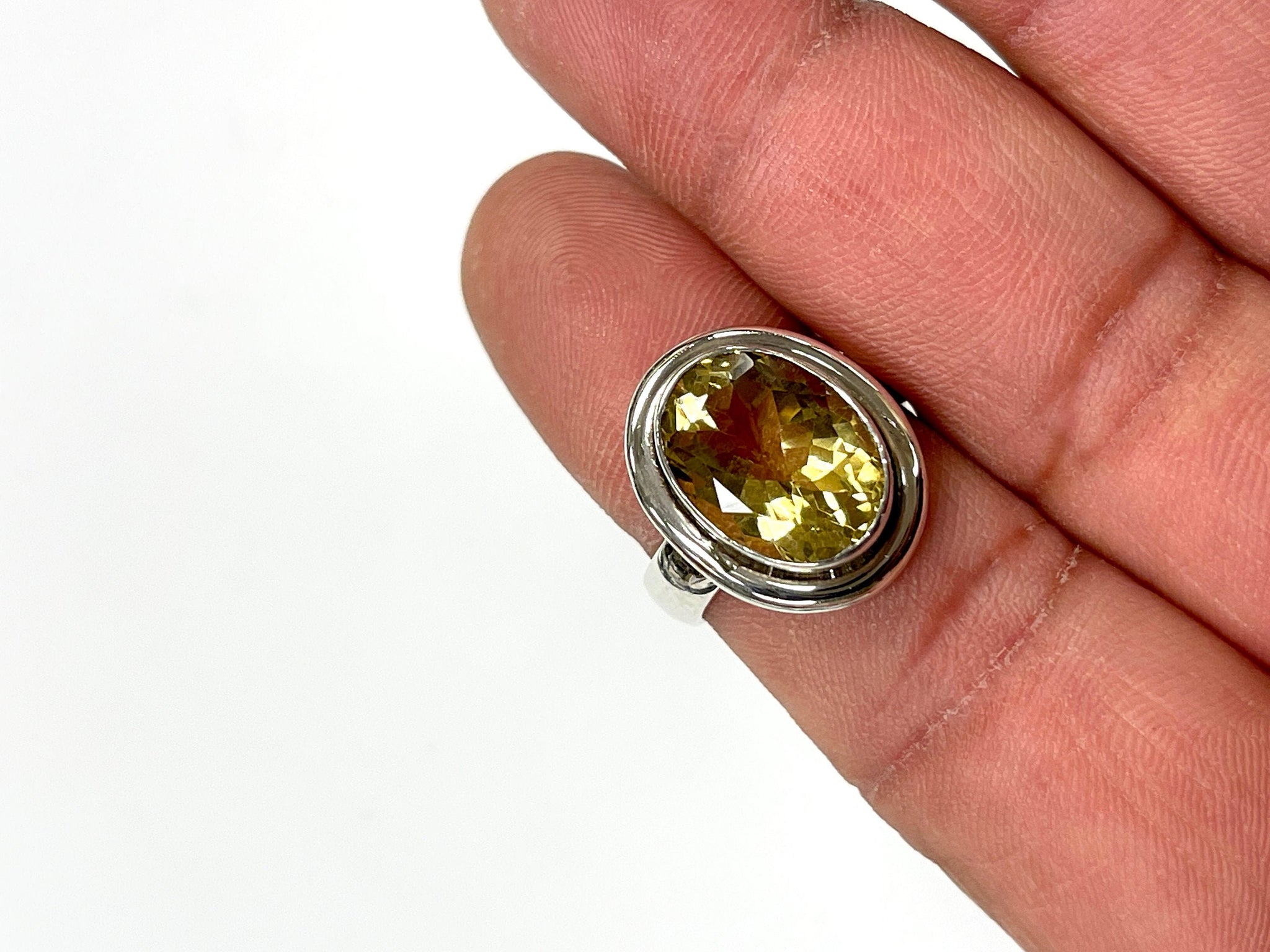 Solid 925 Sterling Silver and Natural AAA+ Citrine Faceted Gemstone Ring, Size 7 Handmade Ring, Boho Hippie Style, Healing Energy Gemstone