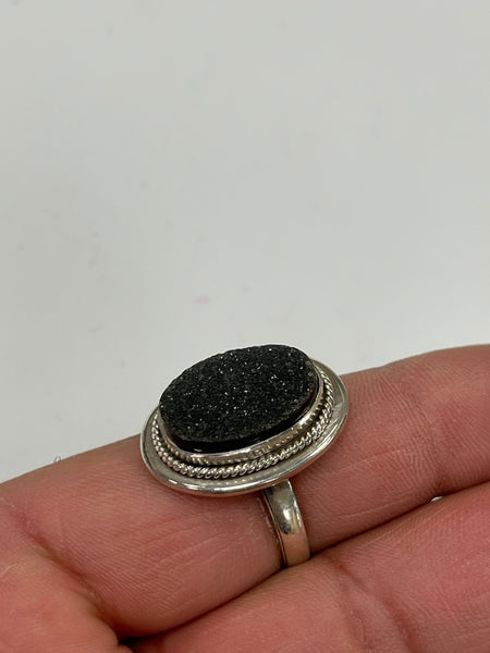 Solid 925 Sterling Silver and Natural AAA+ Agate Druzy Gemstone Ring, Size 9 Handmade Ring, Boho Hippie Style, Healing Energy Gemstone