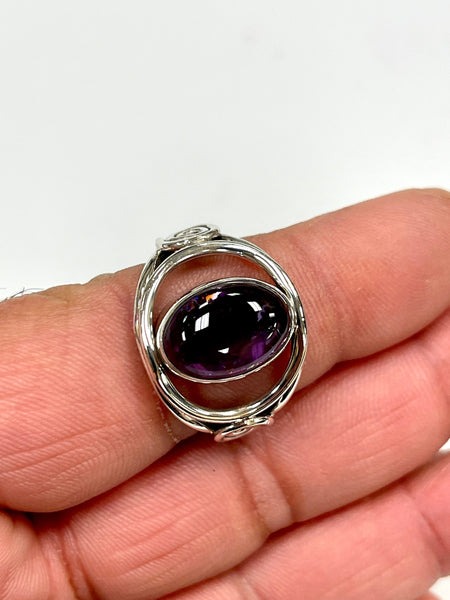 Solid 925 Sterling Silver and Natural AAA+ Amethyst Gemstone Ring, Size 7 Handmade Ring, Boho Hippie Style, Healing Energy Gemstone