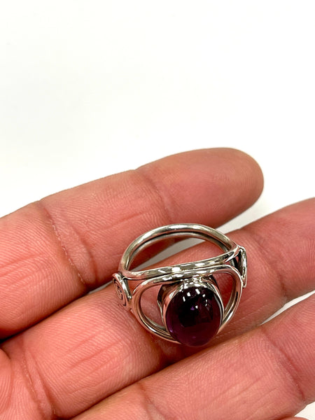 Solid 925 Sterling Silver and Natural AAA+ Amethyst Gemstone Ring, Size 7 Handmade Ring, Boho Hippie Style, Healing Energy Gemstone