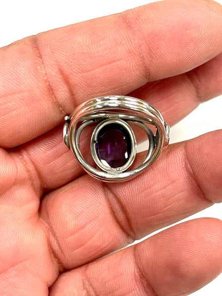 Solid 925 Sterling Silver and Natural AAA+ Amethyst Gemstone Ring, Size 7 Handmade Ring, Boho Hippie Style, Healing Energy Gemstone