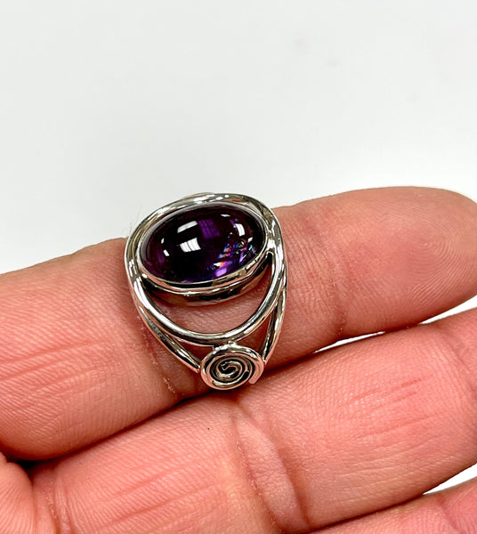 Solid 925 Sterling Silver and Natural AAA+ Amethyst Gemstone Ring, Size 7 Handmade Ring, Boho Hippie Style, Healing Energy Gemstone